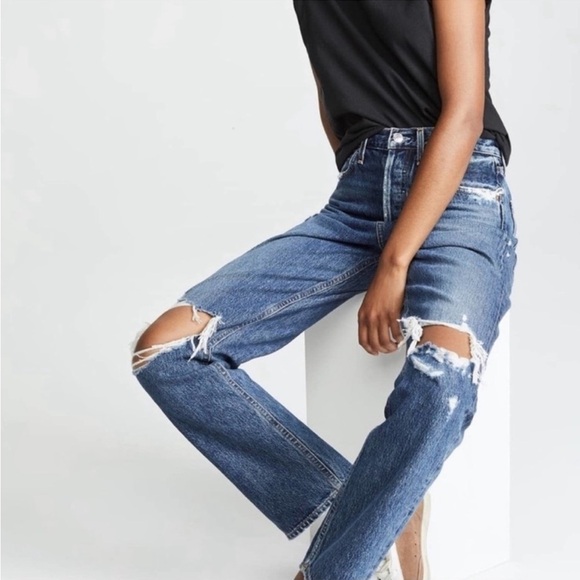 AGOLDE 90's Jean Mid Rise Loose Fit Destroyed Distressed Jeans Size 28 - Picture 2 of 10
